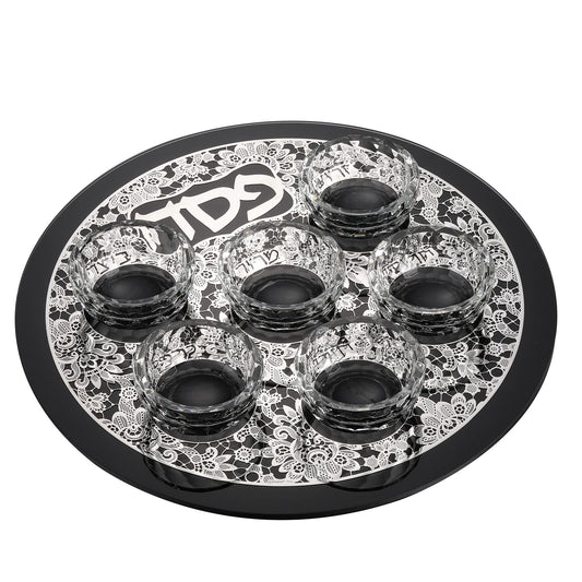 Decorativepassover Seder Plate with lace pattern on a white background = AFH Bargains