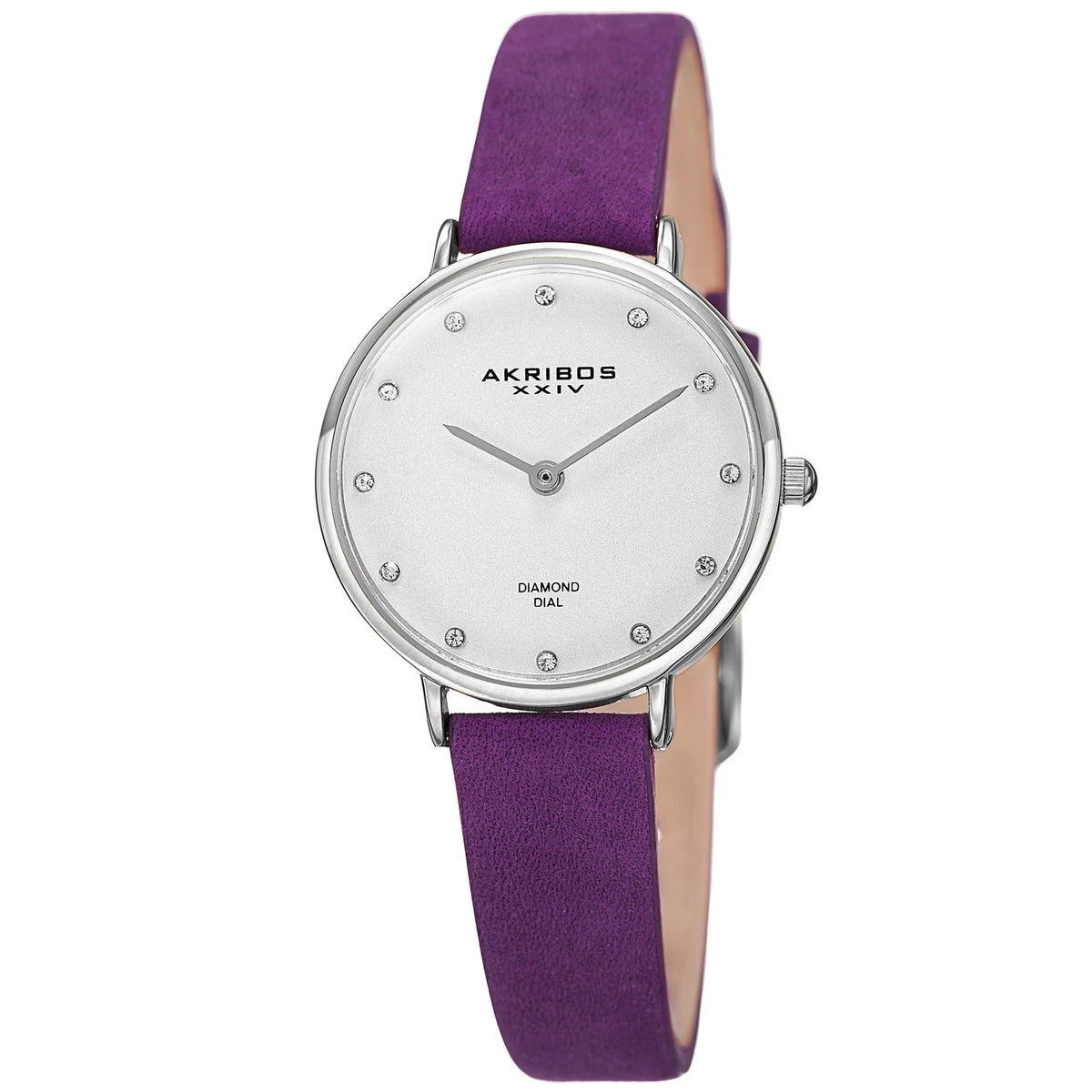 Akribos XXIV Silver Tone Case on Purple Strap, Silver Dial with Silver Tone Hands