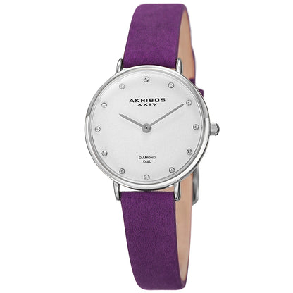 Akribos XXIV Silver Tone Case on Purple Strap, Silver Dial with Silver Tone Hands
