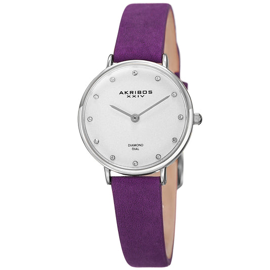 Akribos XXIV Silver Tone Case on Purple Strap, Silver Dial with Silver Tone Hands