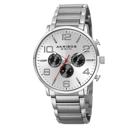 Akribos XXIV Silver Ion Plated Alloy Case on Silver Bracelet, Silver Dial with Silver Tone Hands