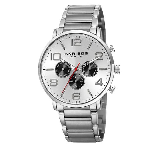 Akribos XXIV Silver Ion Plated Alloy Case on Silver Bracelet, Silver Dial with Silver Tone Hands