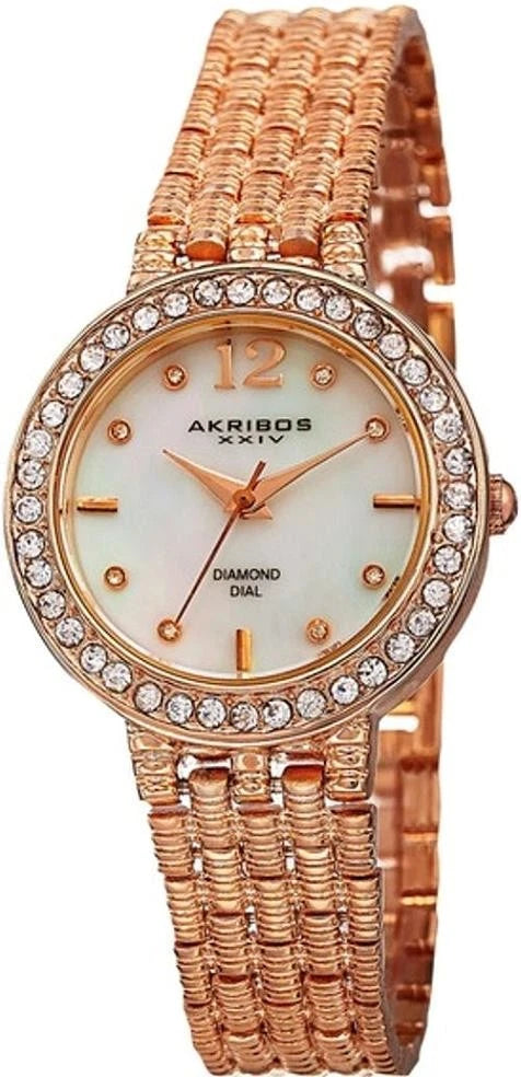 Akribos XXIV Rose Gold Flashed Alloy Case on Rose Gold Bracelet, White Mother of Pearl Dial with Rose Gold Tone Hands