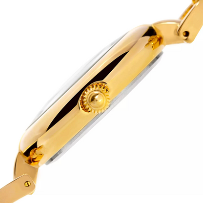 Akribos XXIV Gold Tone Case on Gold Tone Chain Style Bracelet, White Mother of Pearl Dial with Gold Tone Hands