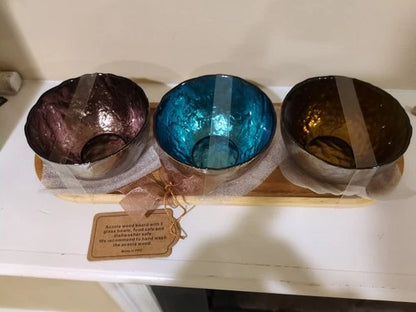Eco-Friendly Acacia Serving Trays – Jewel Tone Decorative Wooden Bowls