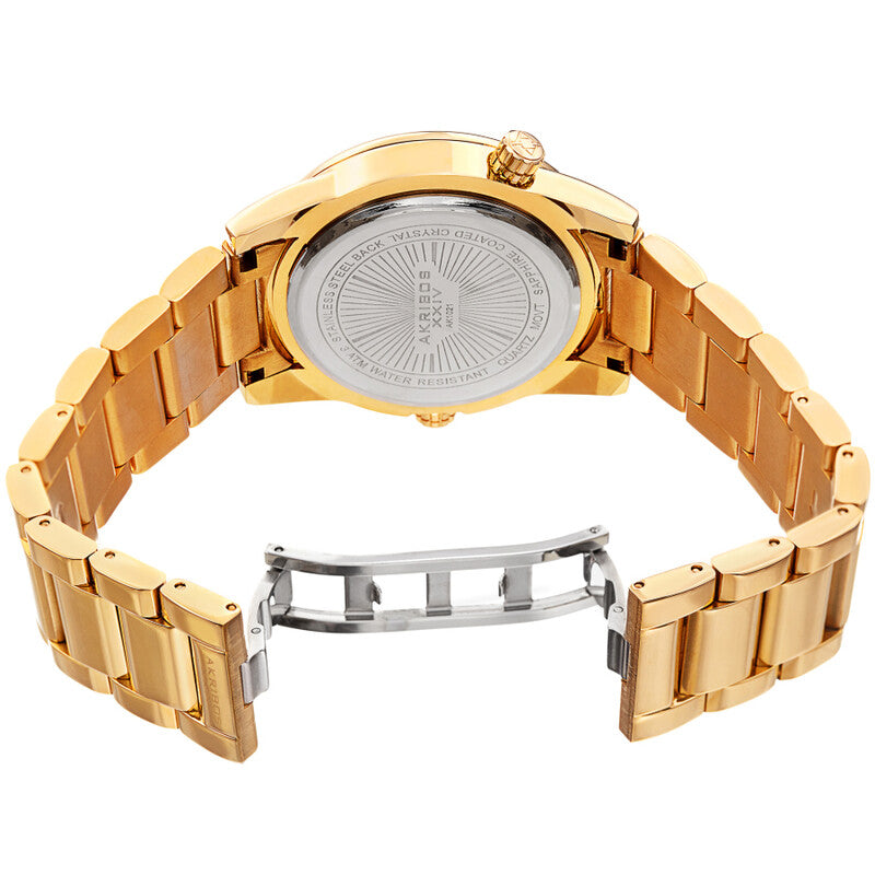 Akribos XXIV Gold Ion Plated Case on Gold Bracelet, Black Dial with Gold Tone Hands