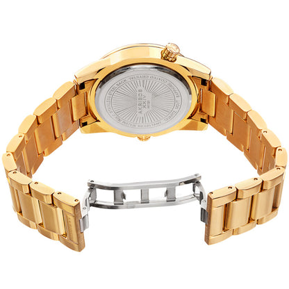 Akribos XXIV Gold Ion Plated Case on Gold Bracelet, Black Dial with Gold Tone Hands