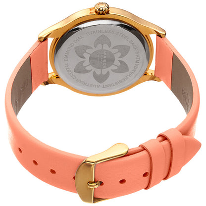 Akribos XXIV Gold Ion Plated Alloy Case on Pink Genuine Leather Strap, Silver Dial with Gold Hands