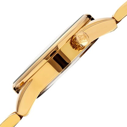 Akribos XXIV Gold Ion Plated Case on Gold Bracelet, Black Dial with Gold Tone Hands