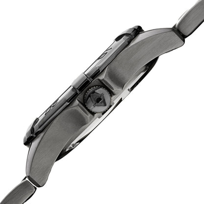 Akribos XXIV Silver and Gun Ion Plated Stainless Steel Case on Gun/Silver Bracelet, White Mother Of Pearl Dial with Silver Hands