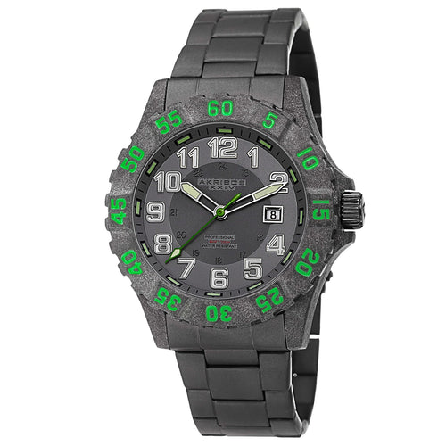 Akribos XXIV Black Carbon Fiber Case on Black Bracelet, Gray Dial with Silver Tone Hands