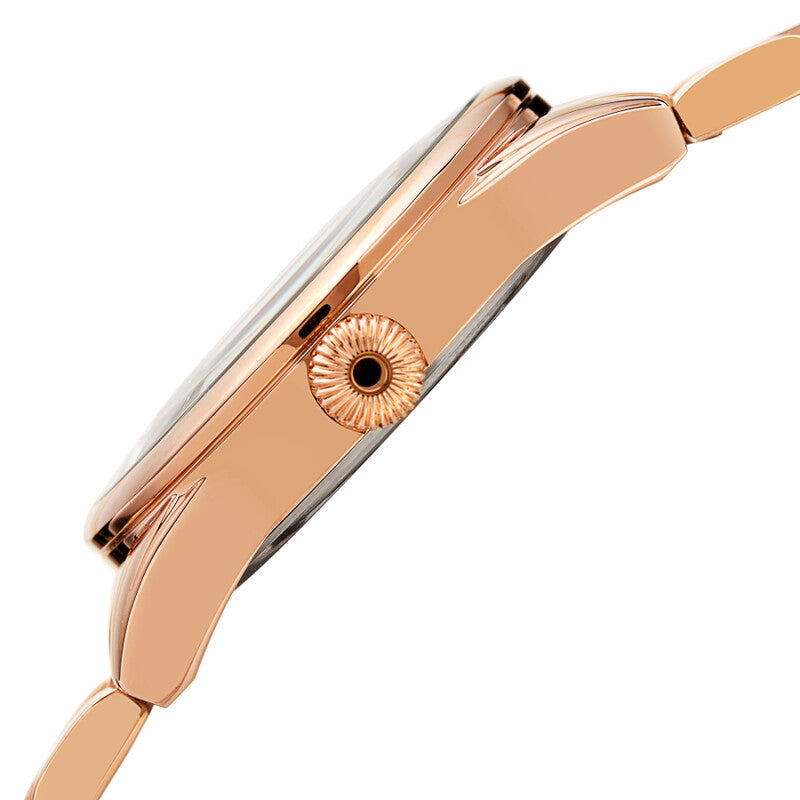 Akribos XXIV Ion Plated Rose Gold Tone Case and Rose Gold Tone Band with a Blue Curved Edge Vintage Dial