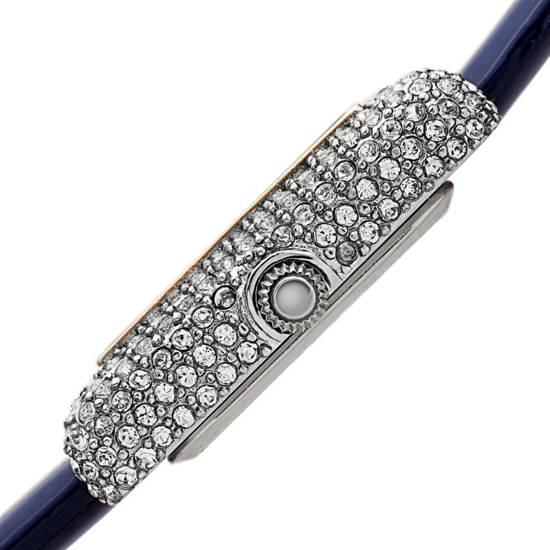 Akribos XXIV Swarovski Crystal Studded Silver Tone Tank-Shaped Case, Blue Patent Leather Strap, White Dial and Black Matte Applied Markers