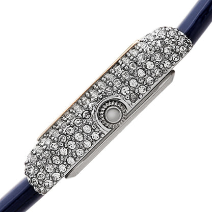 Akribos XXIV Swarovski Crystal Studded Silver Tone Tank-Shaped Case, Blue Patent Leather Strap, White Dial and Black Matte Applied Markers