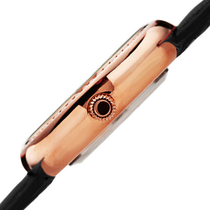 Akribos XXIV Rose Gold Tone Ion Plated Case on Black Leather Strap, Silver Dial with Rose Gold Tone Hands