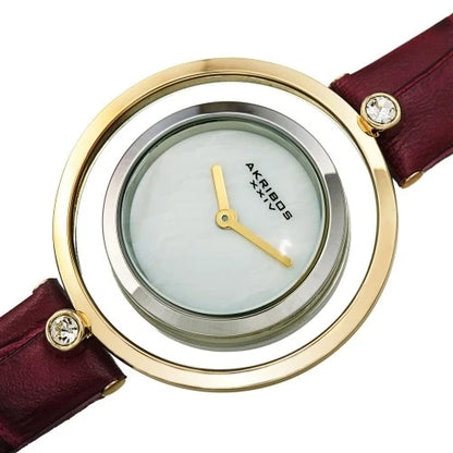 Akribos XXIV Ion Plated Two Tone Silver and Gold Tone Case with Swarovski Crystal Lugs on a Purple Croco Strap, with Mother of Pearl Dial and Gold Tone Hands