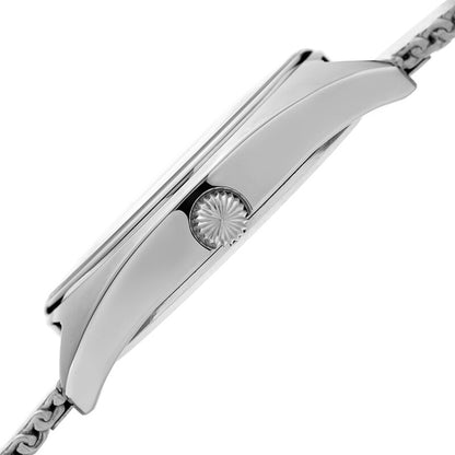 Akribos XXIV Silver Tone Case on Silver Tone Mesh Bracelet, Blue Dial with Silver Hands