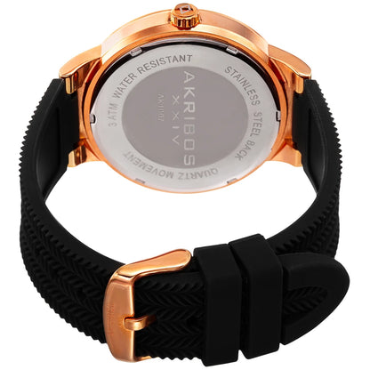 Akribos XXIV Rose Gold Ion Plated Alloy Case on Black Silicon Strap, Black Dial with Rose Gold Hands