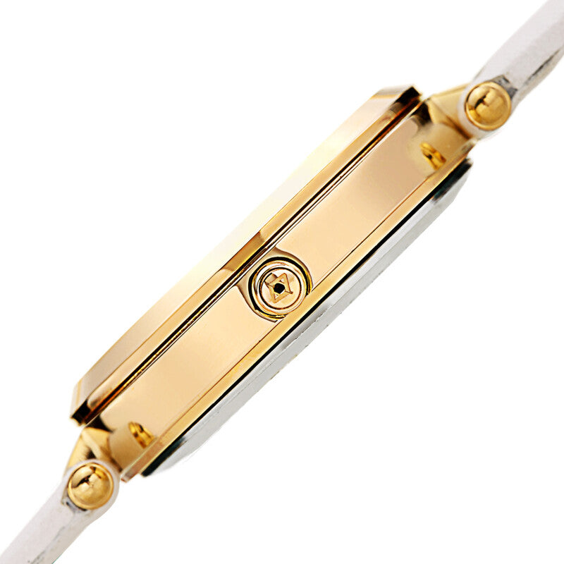 Akribos XXIV Ion Plated Gold Tone Case with Diamond on Circular Pattern MOP Dial, on a White Leather Strap