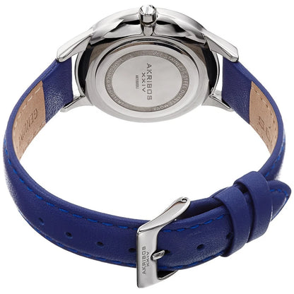 Akribos XXIV Silver Ion Plated Alloy Case on Blue Genuine Leather Strap, White Dial with Silver Tone Hands