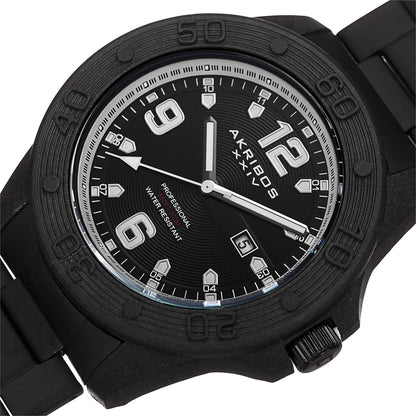 Akribos XXIV Black Ion Plated Carbon Fiber Case on Black Bracelet, Black and Silver Dial with Silver Tone Hands